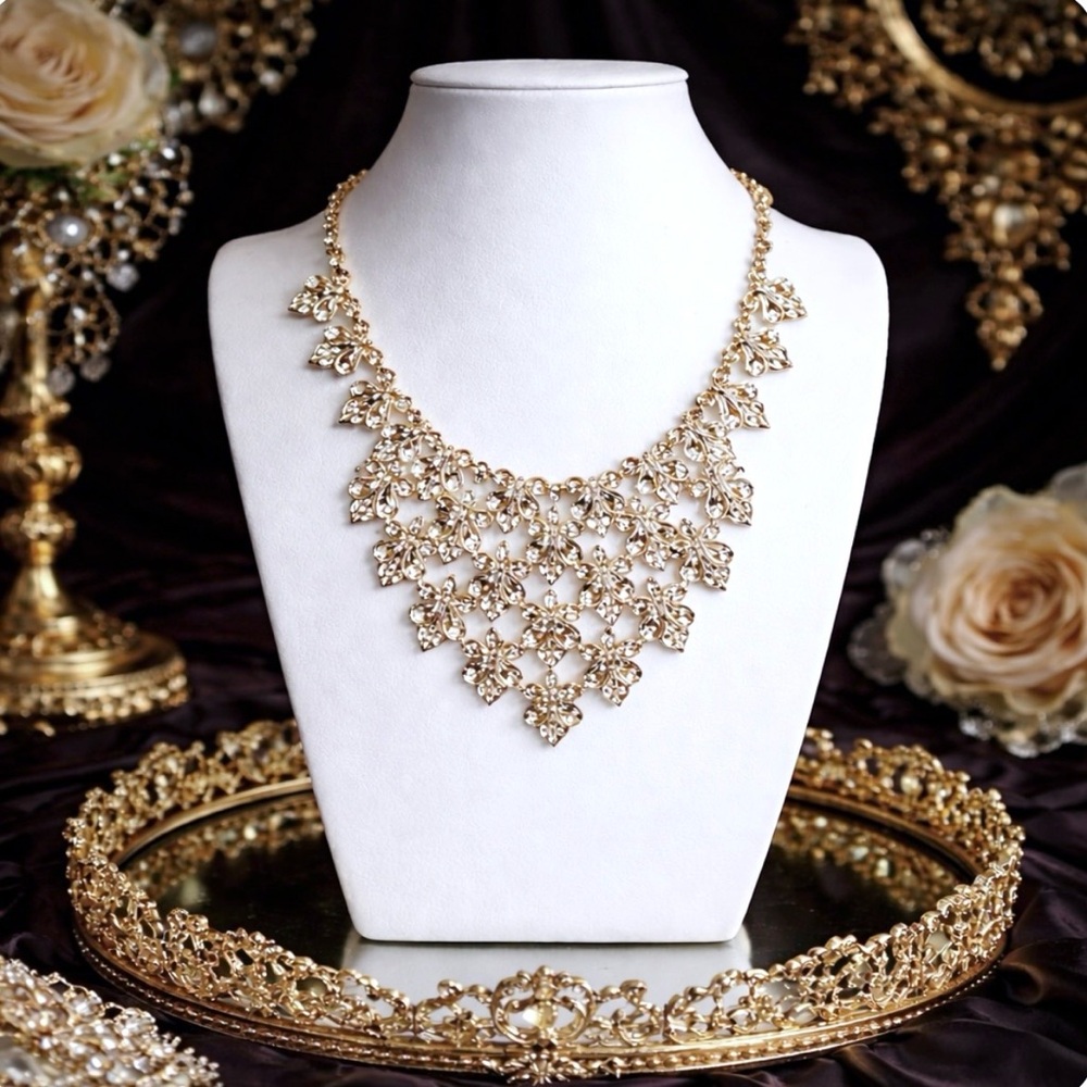 VENDOME Vintage 1960s Cascading Filigree Gold-tone Bib Necklace